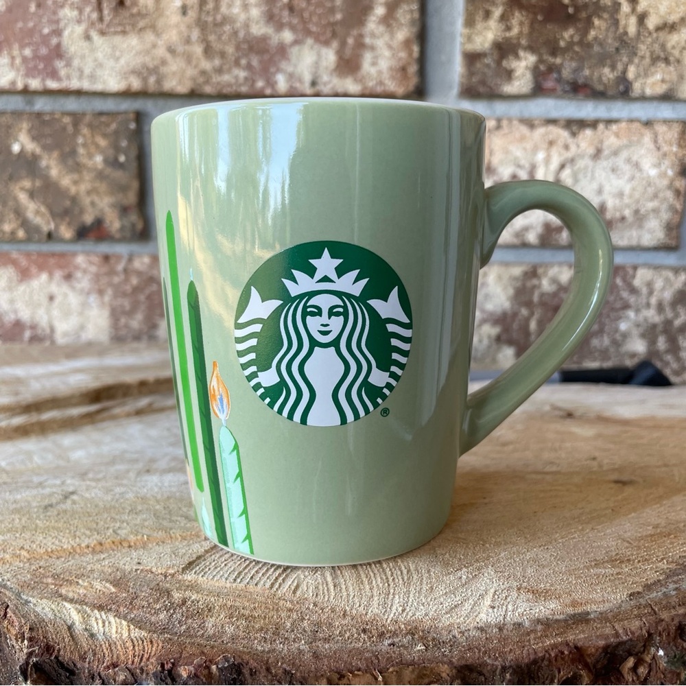 Starbucks Birthday Candles Coffee Mug 10 Oz. Sage & Forest Green Excellent!